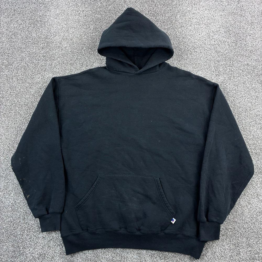 Vintage Russell Athletic Hoodie Mens XL Black Sweatshirt Pullover Blank